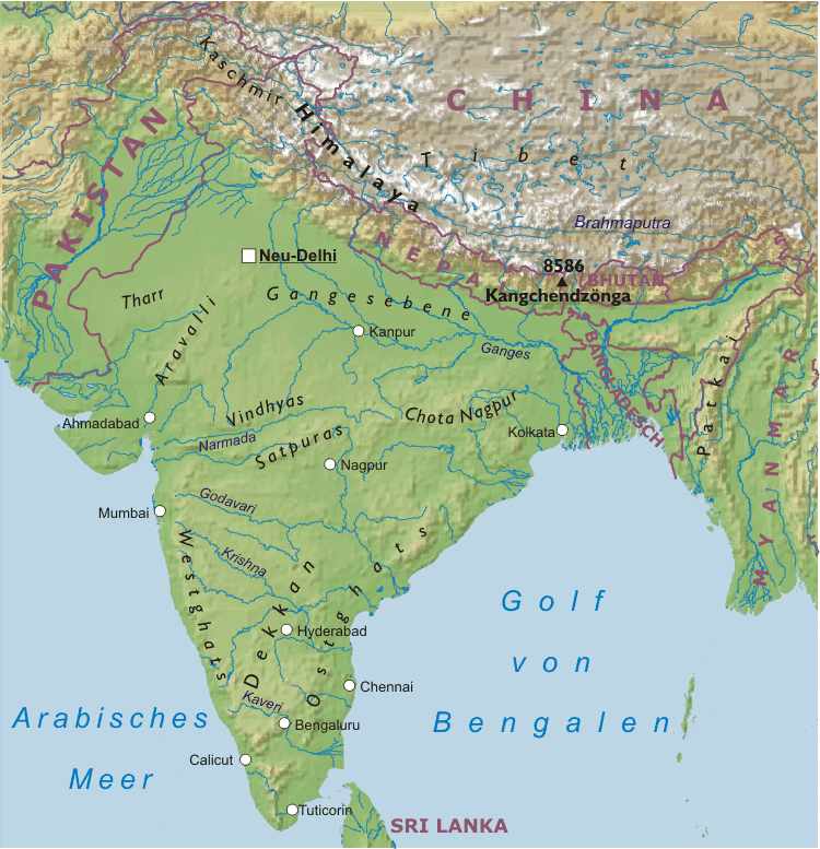 Indien Karte Gebirge